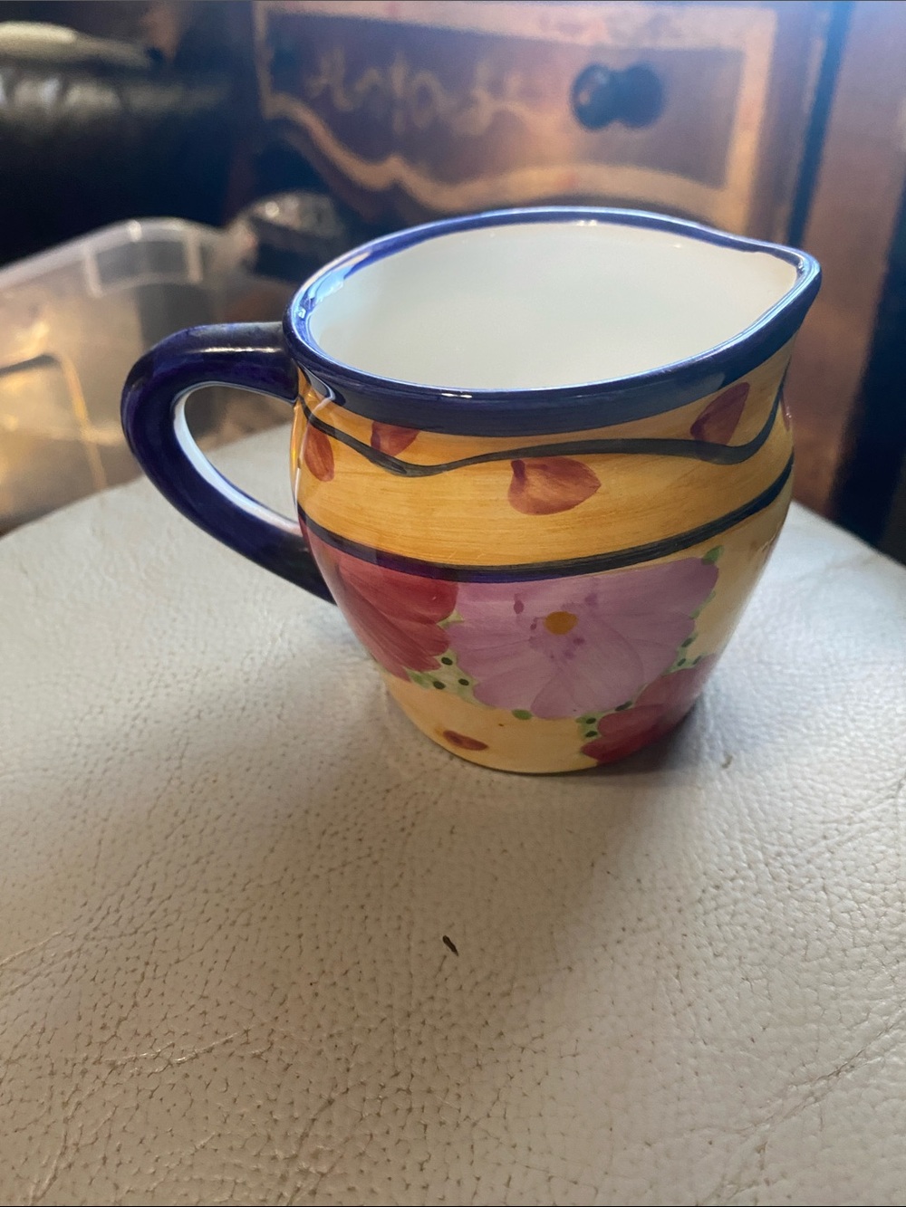 Bloom Rite Floral Ceramic Creamer Pitcher - Yellow and Purple